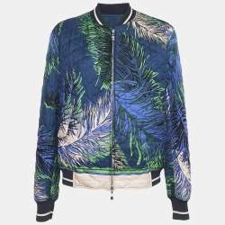 Emilio Pucci Multicolor/Navy Blue Printed Silk Zip-Up Reversible Bomber Jacket L