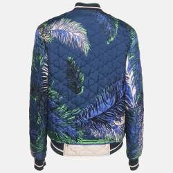 Emilio Pucci Multicolor/Navy Blue Printed Silk Zip-Up Reversible Bomber Jacket L