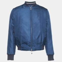 Emilio Pucci Multicolor/Navy Blue Printed Silk Zip-Up Reversible Bomber Jacket L
