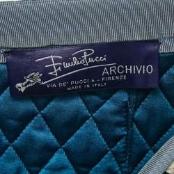 Pre Owned Emilio Pucci Pink/Blue Printed Satin Silk Quilted Pencil Skirt S