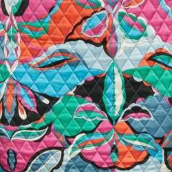 Pre Owned Emilio Pucci Pink/Blue Printed Satin Silk Quilted Pencil Skirt S