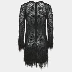 Emilio Pucci Black Embellished Mesh Feather Detail Mini Dress L