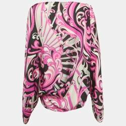 Pre Owned Emilio Pucci Pink Printed Silk Asymmetric Top XL