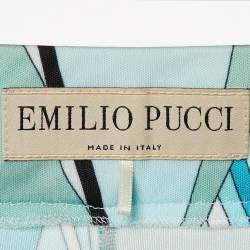 Pre Owned Emilio Pucci Blue Printed Jersey Flared Leg Trousers M