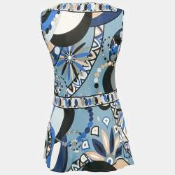 Emilio Pucci Blue/Multicolor Printed Jersey Sleeveless Top M