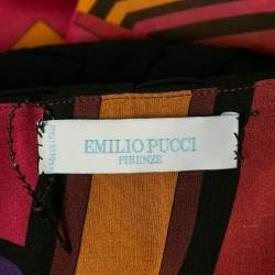 Pre Owned Emilio Pucci Multicolour Printed Silk Braided Detail Maxi Dress S