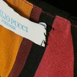 Pre Owned Emilio Pucci Multicolour Printed Silk Braided Detail Maxi Dress S