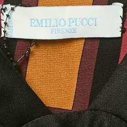 Pre Owned Emilio Pucci Multicolour Printed Silk Braided Detail Maxi Dress S