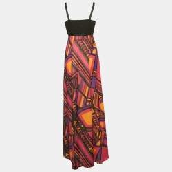 Pre Owned Emilio Pucci Multicolour Printed Silk Braided Detail Maxi Dress S