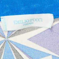Emilio Pucci Blue Printed Jersey Round Neck Long Sleeve Top S