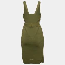 Emilio Pucci Olive Green Jersey Crochet Detail Sleeveless Short Dress M