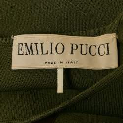 Emilio Pucci Olive Green Jersey Crochet Detail Sleeveless Short Dress M
