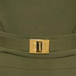 Emilio Pucci Olive Green Jersey Crochet Detail Sleeveless Short Dress M