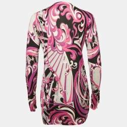Emilio Pucci Pink Fluilio Print Stretch Knit Cardigan S