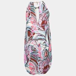 Pre Owned  Emilio Pucci Pink/Blue Fluilio Print Crepe Chain Strap Mini Dress M 