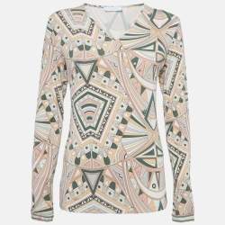 Emilio Pucci Multicolor Printed Jersey V-Neck Long Sleeve Top M