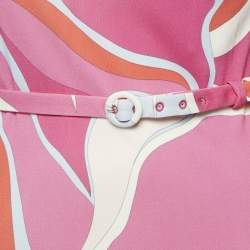 Emilio Pucci Pink Printed Jersey Belted Bodycon Dress S