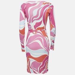 Emilio Pucci Pink Printed Jersey Belted Bodycon Dress S