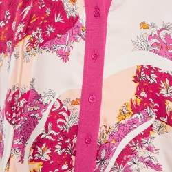 Emilio Pucci Pink Printed Silk Wool Short Sleeve Cardigan L