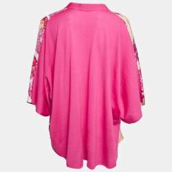 Emilio Pucci Pink Printed Silk Wool Short Sleeve Cardigan L