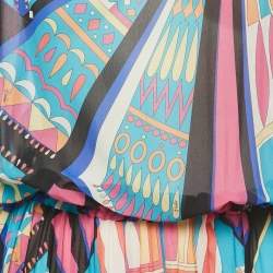 Pre Owned Emilio Pucci Multicolor Printed Chiffon Elasticized Waist Maxi Dress S