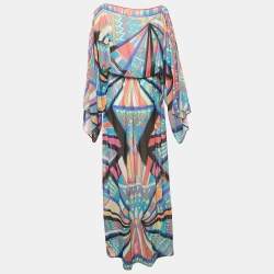 Pre Owned Emilio Pucci Multicolor Printed Chiffon Elasticized Waist Maxi Dress S