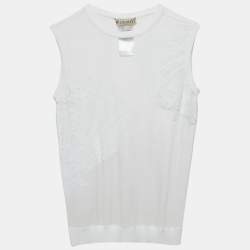 مملوكة مسبقًا Emilio Pucci White Embroidered Mesh Sleeveless Top M