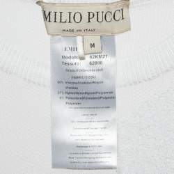 Pre Owned Emilio Pucci White Embroidered Mesh Sleeveless Top M