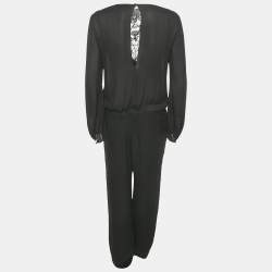 Pre Owned Emilio Pucci Black Lace Trim Silk Jumpsuit S
