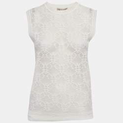 مملوكة مسبقًا Emilio Pucci White Stretch Lace Sleeveless Sheer Top M