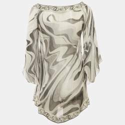 Emilio Pucci White/ Black Print Silk lurex Tunic Top S