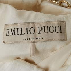 Pre Owned Emilio Pucci White Silk Chain Sleeve Mini Dress S