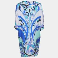 Emilio Pucci Blue Printed Silk Satin Short Dress S