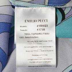 Pre Owned Emilio Pucci Blue Printed Silk Lace-Up Detail Top M