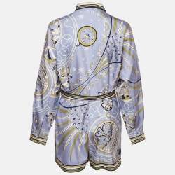 Pre Owned Emilio Pucci Blue Printed Satin Silk Playsuit M
