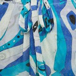 Pre Owned Emilio Pucci Blue Printed Silk Semi Sheer Trousers M