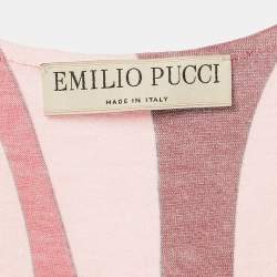 Pre Owned Emilio Pucci Pink Printed Jersey V-Neck Crop Top M