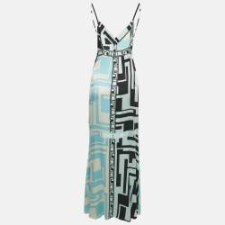 Pre Owned Emilio Pucci Blue Printed Silk Sleeveless Maxi Dress S