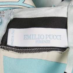 Pre Owned Emilio Pucci Blue Printed Silk Sleeveless Maxi Dress S