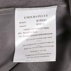 Pre Owned Emilio Pucci Grey/Multicolor Printed Satin Silk Top and Pants Set M/S