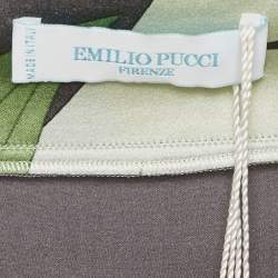 Pre Owned Emilio Pucci Grey/Multicolor Printed Satin Silk Top and Pants Set M/S