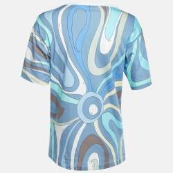 Pre Owned تي شيرت رق بة دائرية قطن إيميليو بوتشي أزرق إي رايد مقاس صغير - سمول