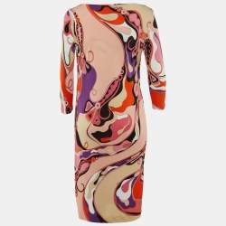 Pre Owned فستان ميدي جيرسي ايطالي ايملو بوتشي مطبوع ايريد زهري مقاس كبير - لارج