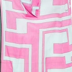 Pre Owned Emilio Pucci Pink/Green Geometric Print Cotton Sheer Top S