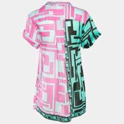 Pre Owned Emilio Pucci Pink/Green Geometric Print Cotton Sheer Top S