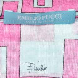 Pre Owned Emilio Pucci Pink/Green Geometric Print Cotton Sheer Top S