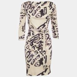 Pre Owned Emilio Pucci Beige Printed Jersey Mini Dress S
