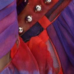 Pre Owned Emilio Pucci Multicolor Tie Dye Chiffon Beads Embellished Long Dress M