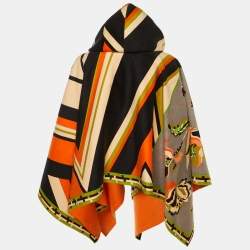 Pre Owned Emilio Pucci Multicolor Printed Wool Zip Up Poncho S