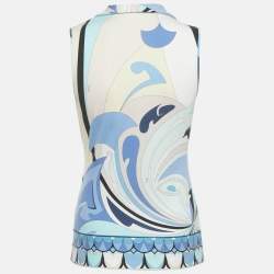 Pre Owned Emilio Pucci Blue Printed Cotton Sleeveless Shirt S